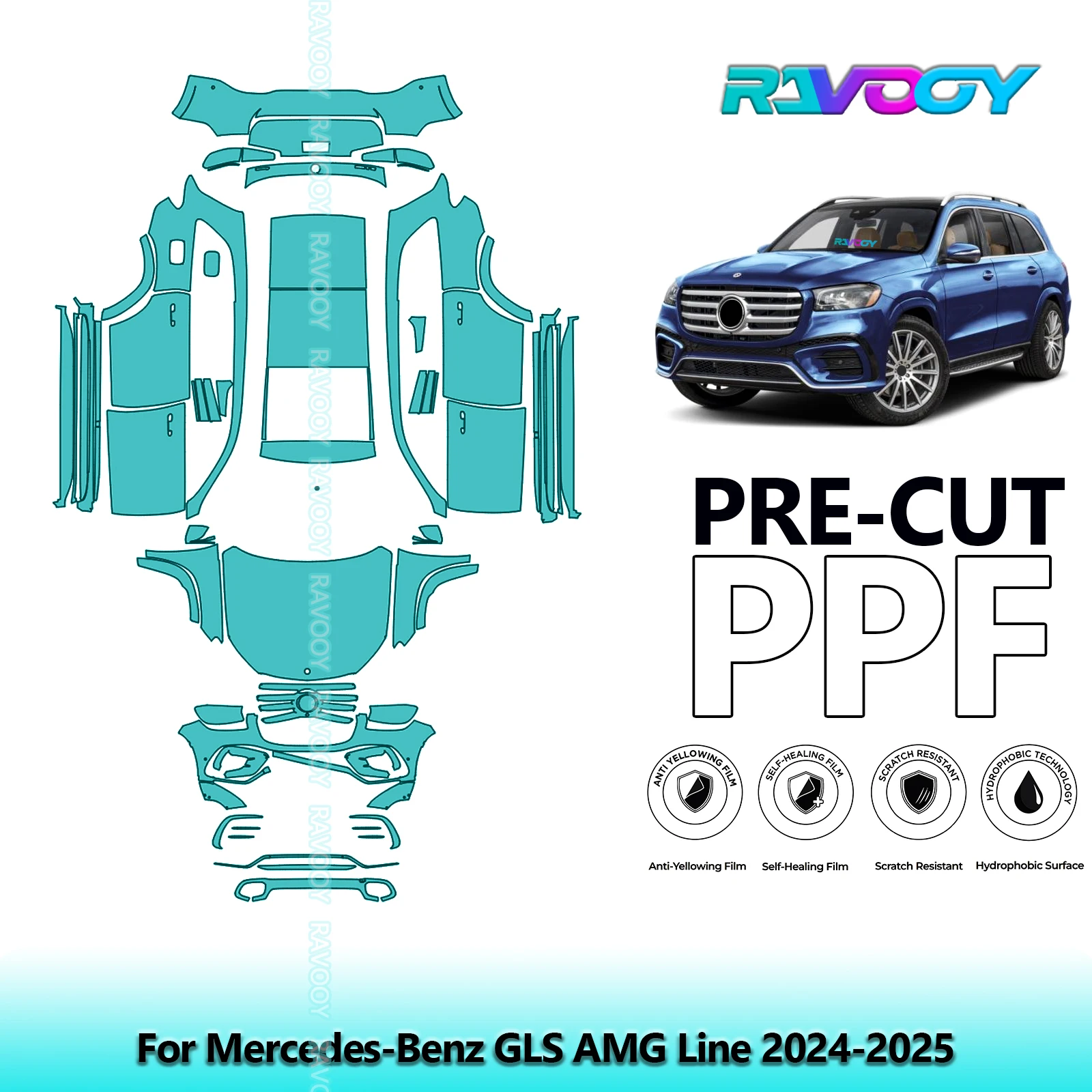 

Full Vehicle Clear Bra Precut PPF Paint Protection Film For Mercedes-Benz GLS AMG Line 2024-2025