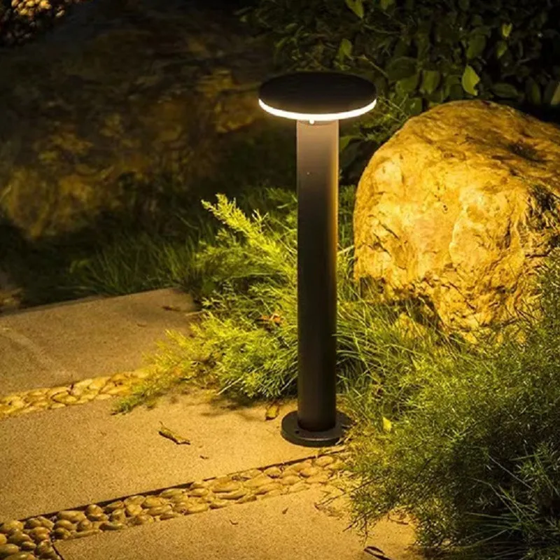 Waterproof LED Garden Path Light Black Modern Bollard Lamp Outdoor Landscape Lighting for Yard Walkway Patio Lawn and Drive