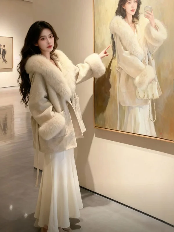 

Korean Sle Soft Ele Woolen Coat Faionable Winter Outerwear Long Sve Hooded Regular Fit Pure Color Anti-Stain