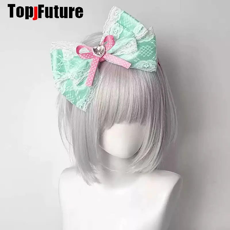 Big Bow Lace Rhinestone Headband Lolita Vintage Doll Style Girl Accessories Pink Green Contrast Polka Dot Hair Hoop Y2K Harajuku