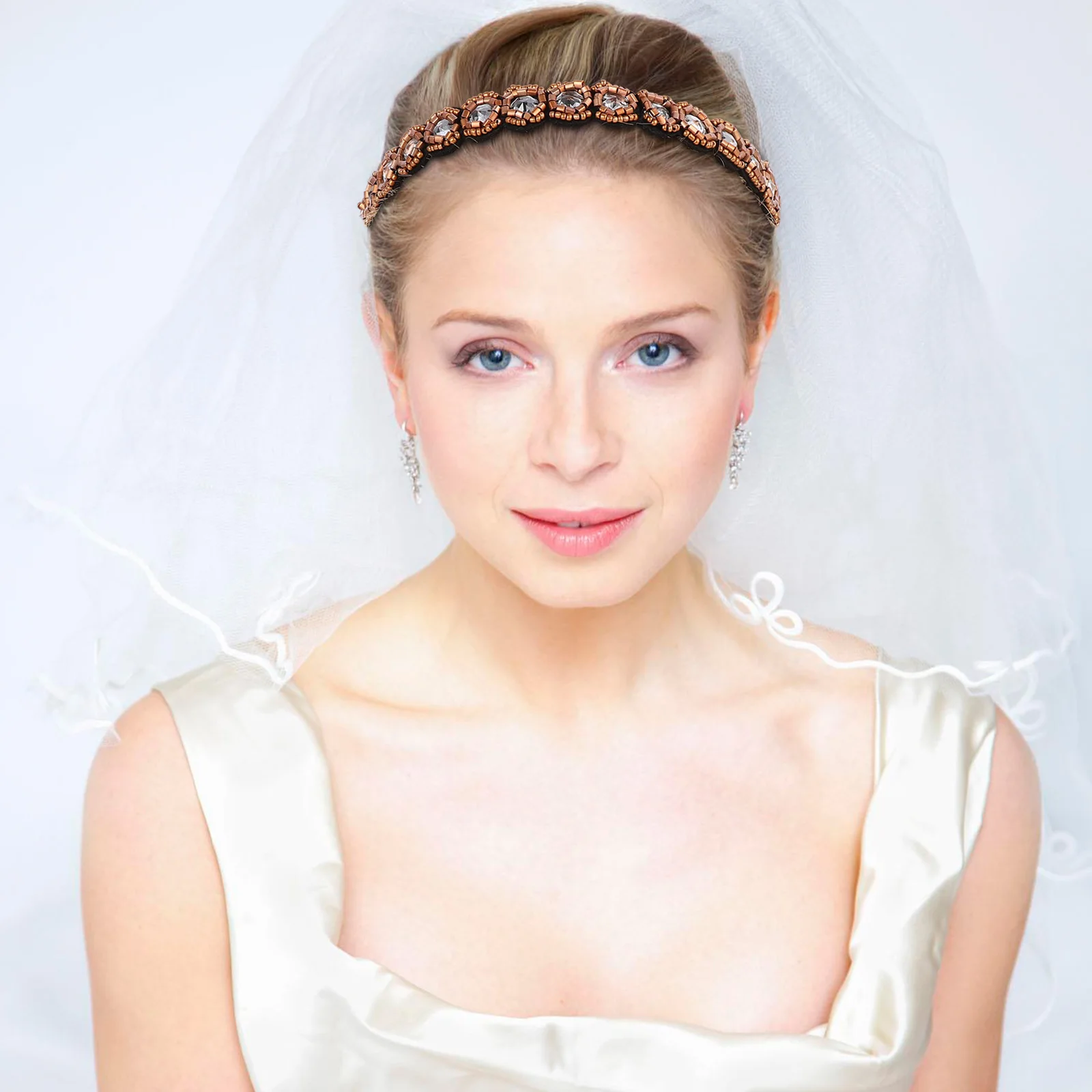 

Glass Bead Headb Rhinestone Embellished Hair Accessories Elegant Wedding Party Headpiece Studded Crown Bohemian Style