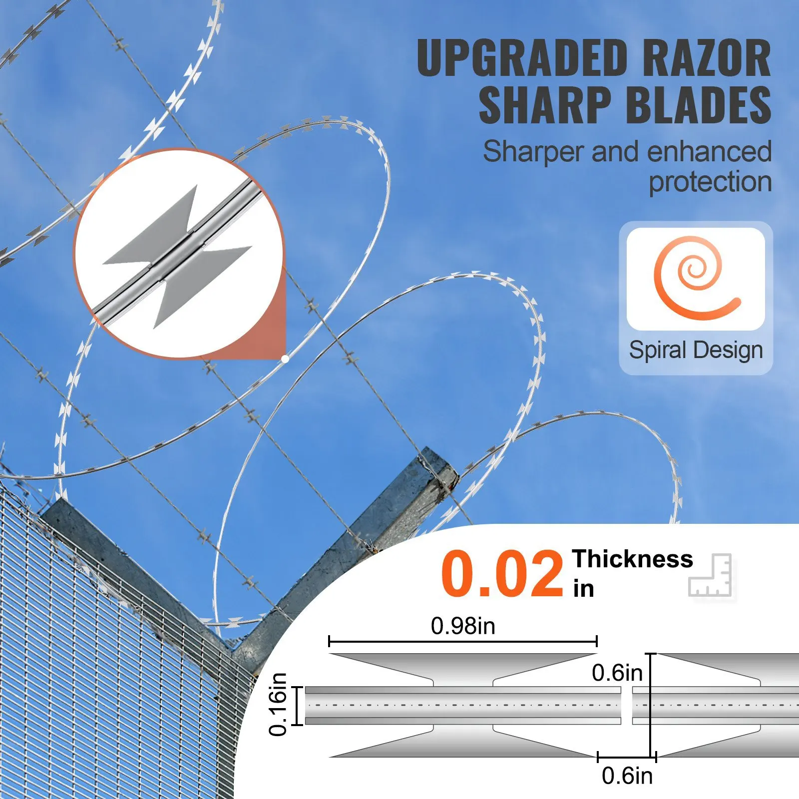 Razor Wires, 98 ft Razor Barbed Wire, 2 Rolls Razor Wire Fencing Razor Fence, Razor Ribbon Barbed Wire Galvanized Razor Wire
