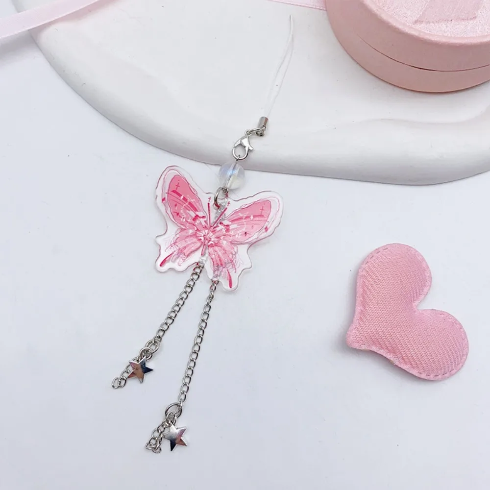 Sweet Star Fringe Phone Lanyard Y2k Harajuku Style Butterfly Pendant Phone Strap Backpack Charm Butterfly Butterfly Phone Chain