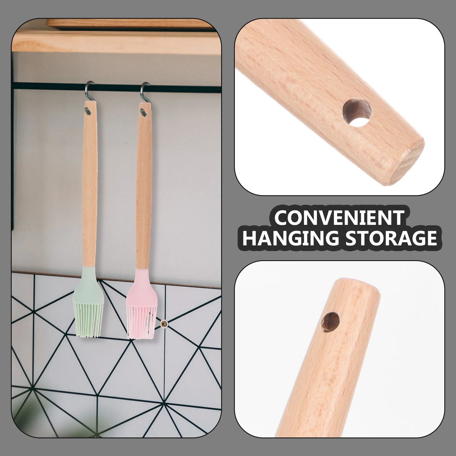 

2pcs Baking Oil Brush Portable Silicone Wood Handle For Barbecue Grilling Cooking Non-Stick Reusable Kitchen Utensil Basting