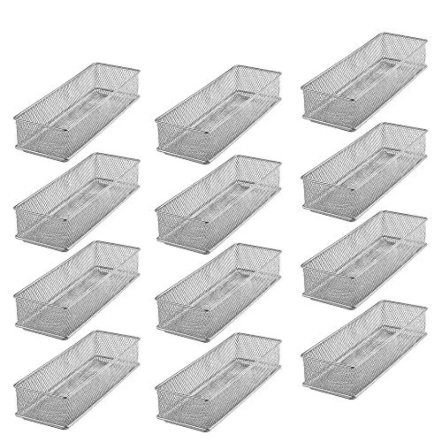 

Серебристые сетчатые ящики-органайзеры для хранения, корзины для школьных принадлежностей, настольные органайзеры для офиса, 3x9x