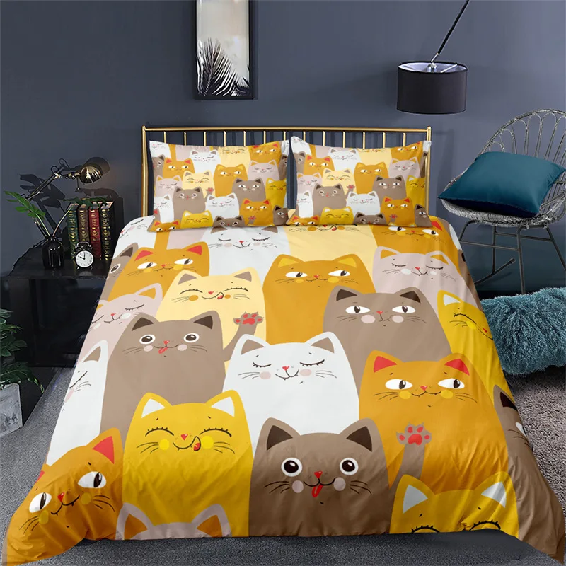 

Cartoon Cat Toddler Bedding Set Twin For Kids Teens Boys Microfiber Cartoon Kittens Funny Smiling Humorous Design Duvet Cover