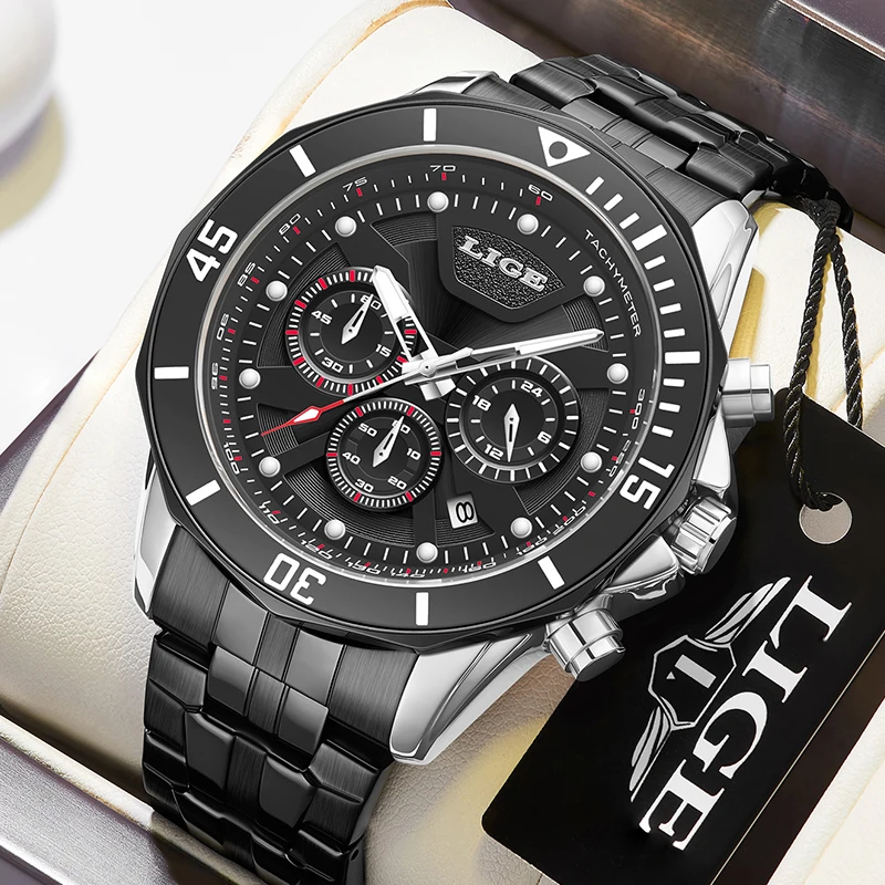 

LIGE Luxury Quartz Watches for Men Fashion Large Dial Steel Wristwatch Waterproof Luminous Chronograph Date Clock Reloj Hombre