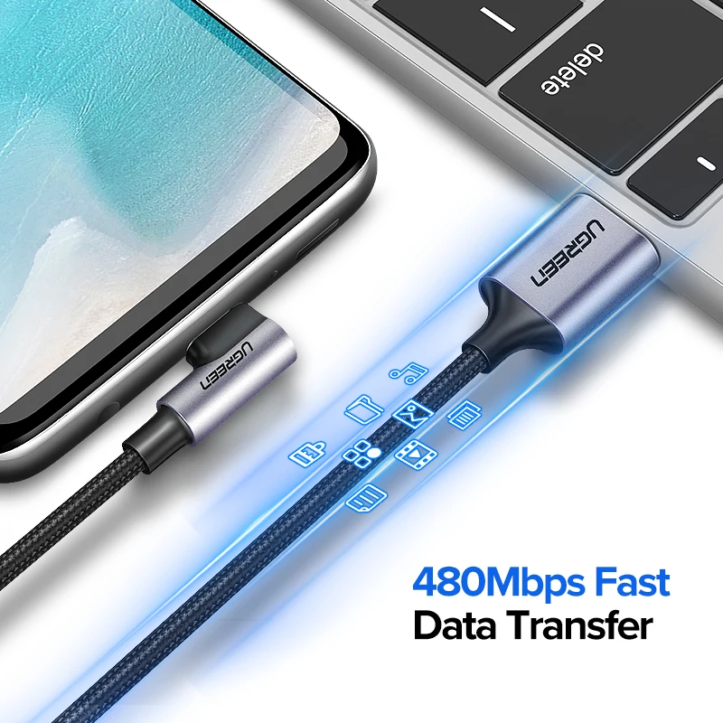 고속 충전 USB C 케이블 삼성 S9 S10 플러스 3.0 오른쪽 각도 USB 유형 C 데이터 케이블 게임 USB-C 와이어
