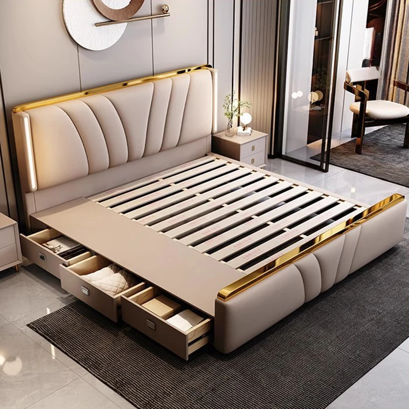 Luxury Modern Double Beds Bedsroom Aesthetic Queen Size Beds Frames Headboards Camas De Matrimonio Dormitorio Home Furniture