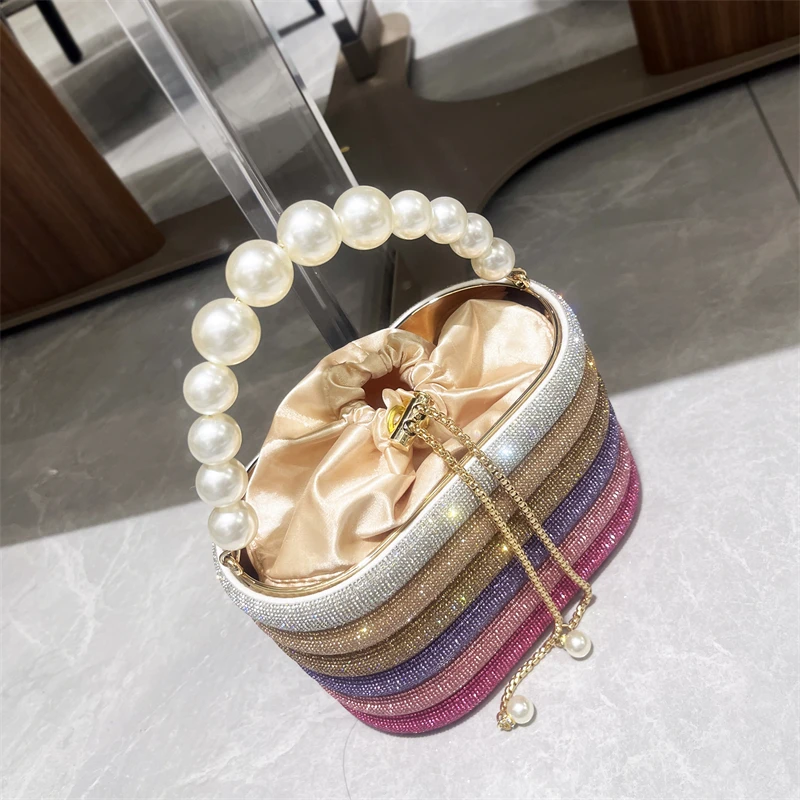 Luxury Evening Purses Bags For Women Dazzling Pearl Beads Chain Crossbody Bag Dinner Party Clutch 2024 Fasion Designer Handbags