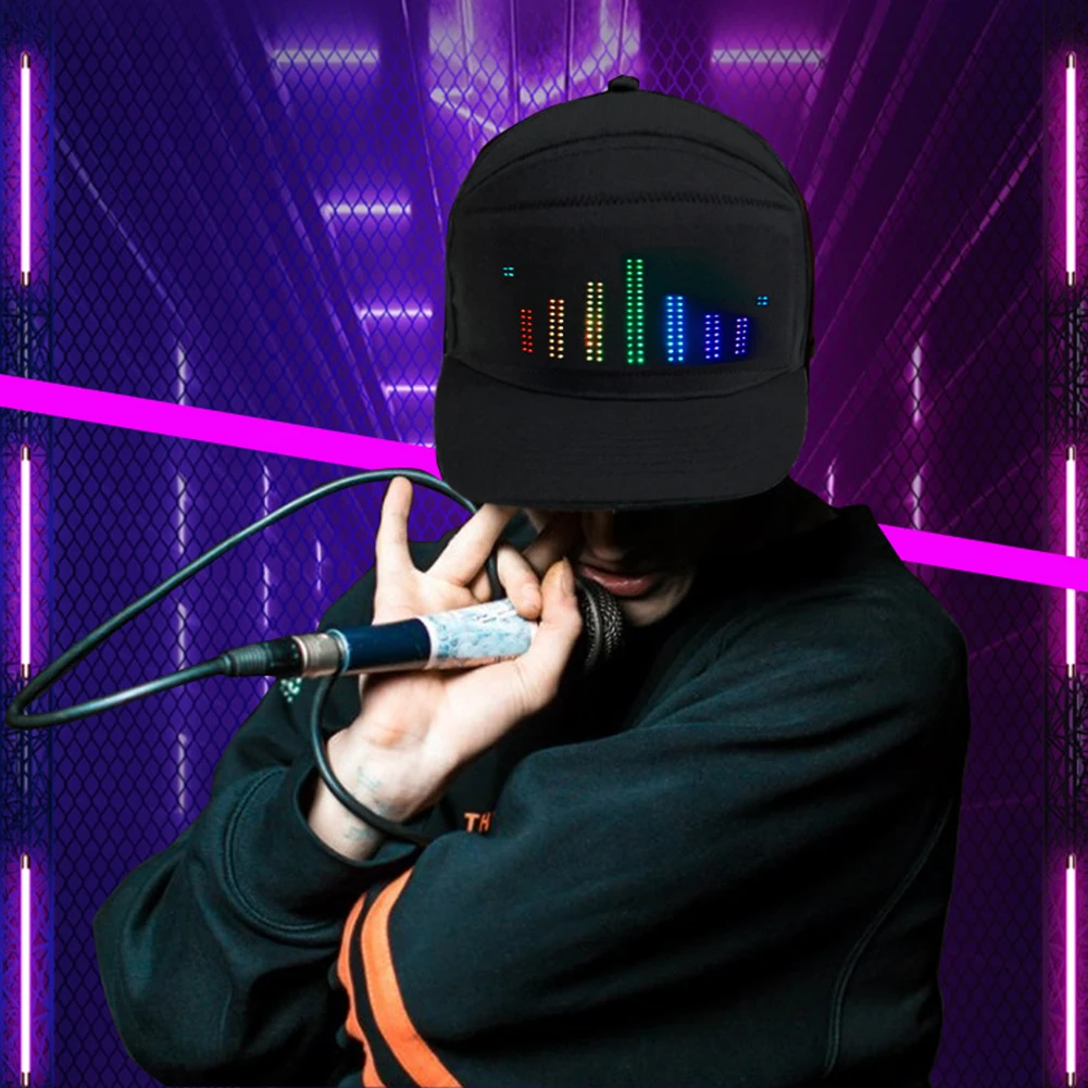 كامل اللون LED قبعة ضوء شاشة عرض DIY الذكية قبعة بيسبول قابلة للشحن بلوتوث APP التحكم الهيب هوب شارع ديكور الحفلات