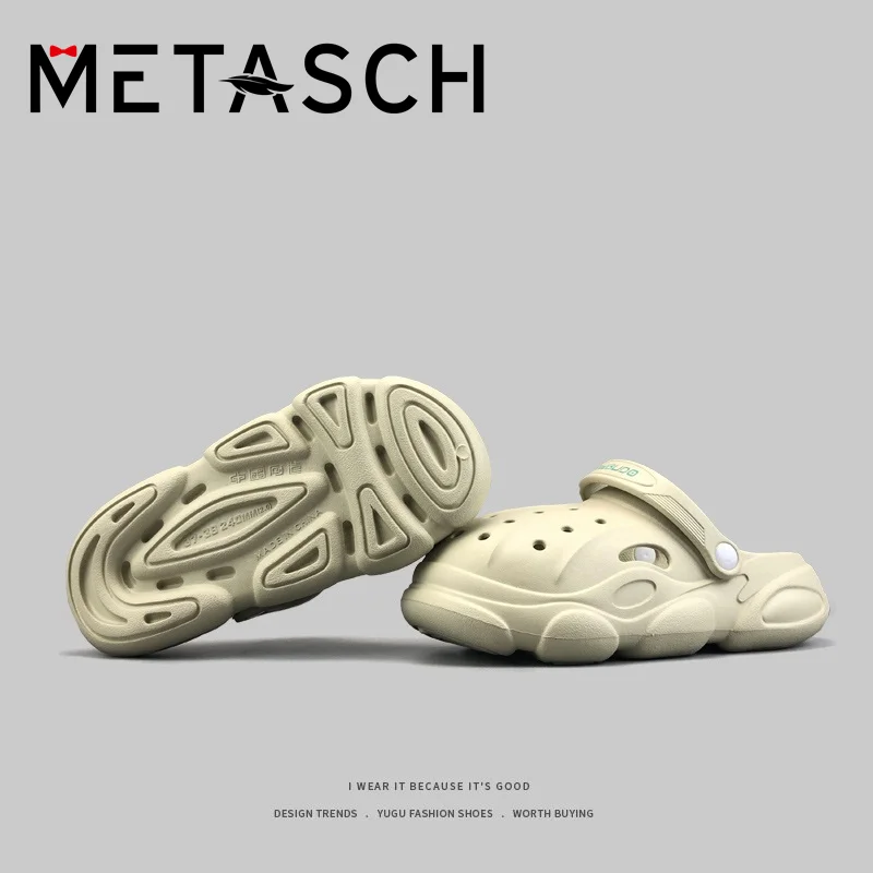 METASCH-통기성 두꺼운 슬리퍼 남녀 공용, 경량, 비치 신발, 인스타, 여름, 중공 슬라이드, 구멍, 신발, baodou 샌들