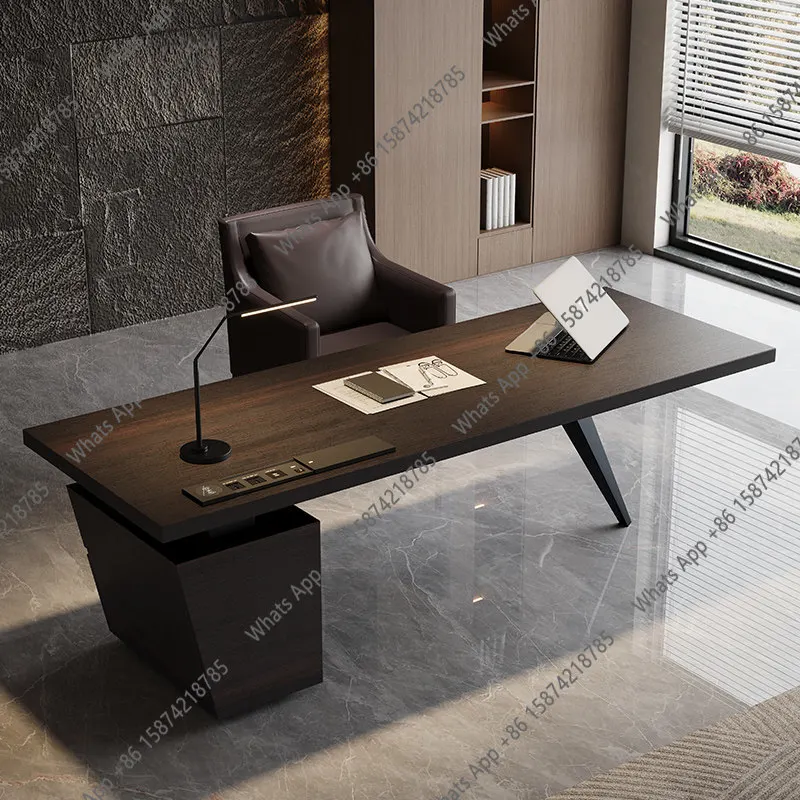 Designer home study solid wood desk Italian minimalist high-end desk smoked wood computer writing desk