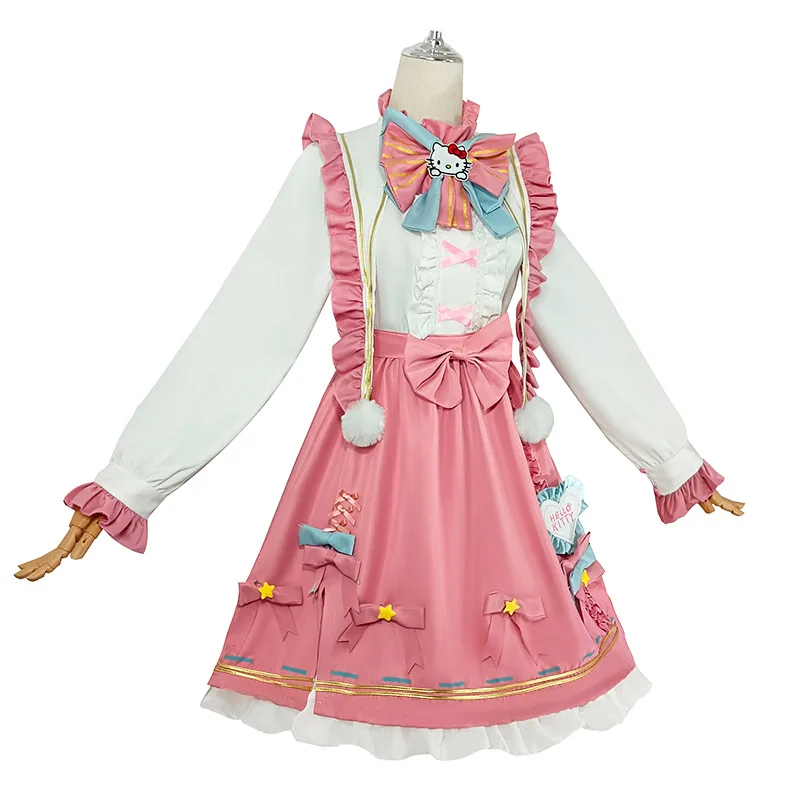 أزياء أنيمي إيما وودز التأثيرية لعبة الهوية على شكل حرف V البستاني مرحبا كيتي مجموعة فستان موحد للنساء ملابس حفلات كاواي