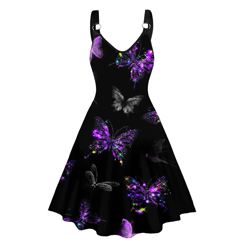 

Dressfo Summer Dresses for Women 2024 Valentine's Day Allover Colorful Butterfly Print Dress V Neck O-Ring A Line Dress