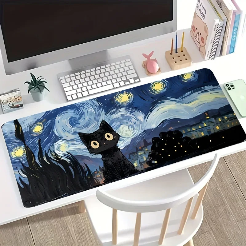 Extra Large Starry Night Cat Mouse Pad Anti-Slip Base MousePad XXL Luxury Gaming mat Computer Keyboard Polyester Desktop mats XL