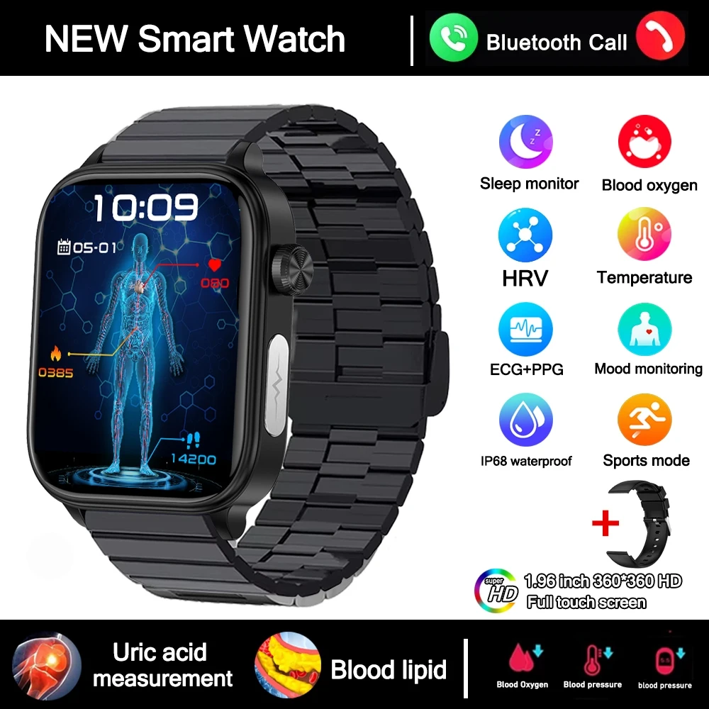 2025 Nieuwe 24-uurs Gezondheidsbewaking Smartwatch Heren Urinezuur Bloedlipiden Hartslag Bluetooth Oproep Smartwatch Dames