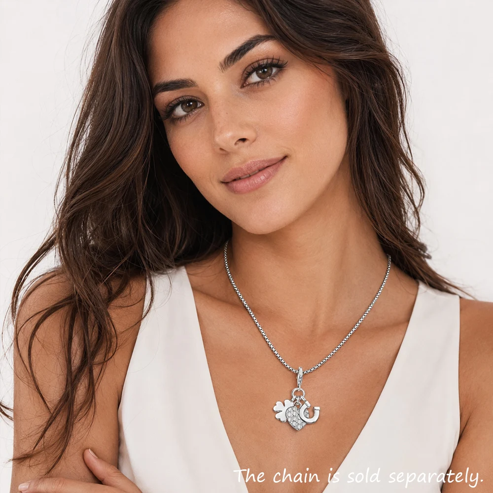 Herz, Kleeblatt Und Hufeisen Anhänger Charms Schmuck Trendy Frauen Männer Solide 925 Sterling Silber Winter Glück Geschenk – Detail 2