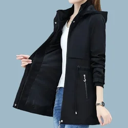 Casual Windbreaker For Women Spring Autumn Coat New Fashion Solid Mid-Long Detachable Hooded Trench Coat Female Outerwear M-5XL