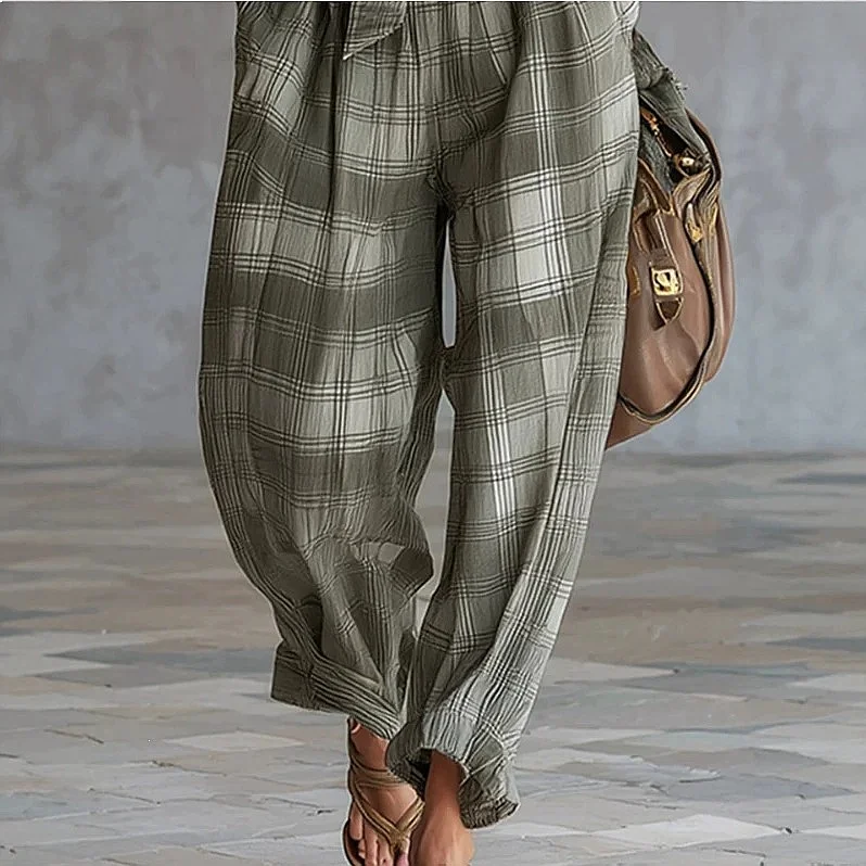 Retro Elegant Green Plaid Cotton Linen Jumpsuit Overall Playsuit Spring Summer view 4