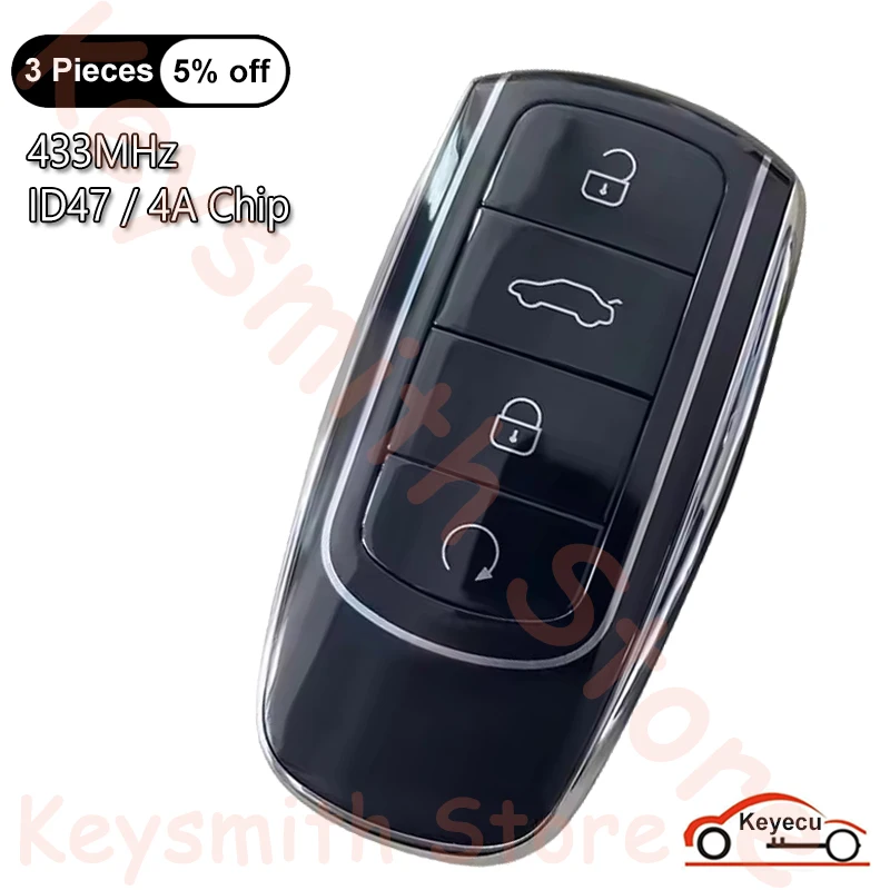 

KEYECU 4 Buttons 434MHz ID47 4A Chip for Chery Tiggo 8 Plus Tiggo Tiggo 8 Pro OMODA Auto OEM Smart Remote Key Fob Replacement