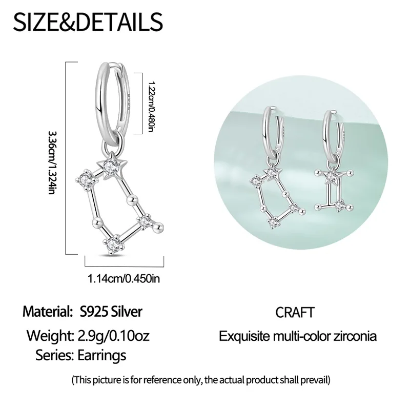 رائجة البيع 925 فضة 12 كوكبة الجوزاء أقراط النساء الزركون الأذن ترصيع تألق تمهيد هوب القرط مجوهرات هدية