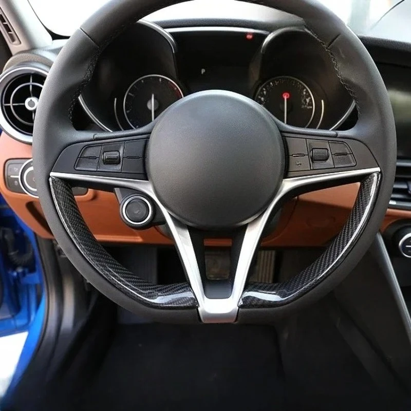 

For Alfa Romeo Giulia Stelvio Real Dry Carbon Fiber 2017-2019 Interior Steering Wheel Trim Decorative Modification Accessories