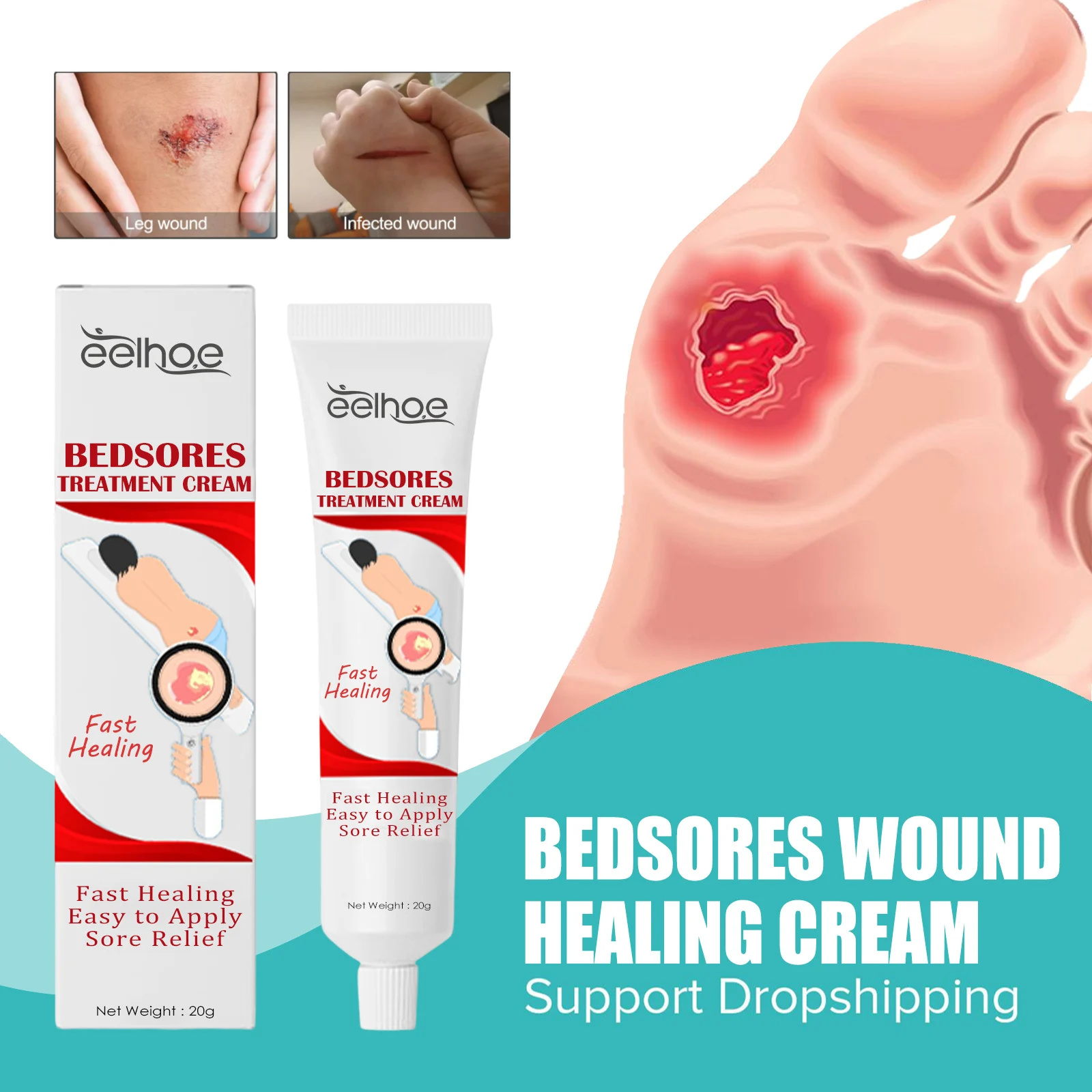 Bedsores Wound Healing Cream Inhibit Fungal Pressure Sores Treatment Pain Festering Necrotic Dressing Repair Ulcer Ointment 20g