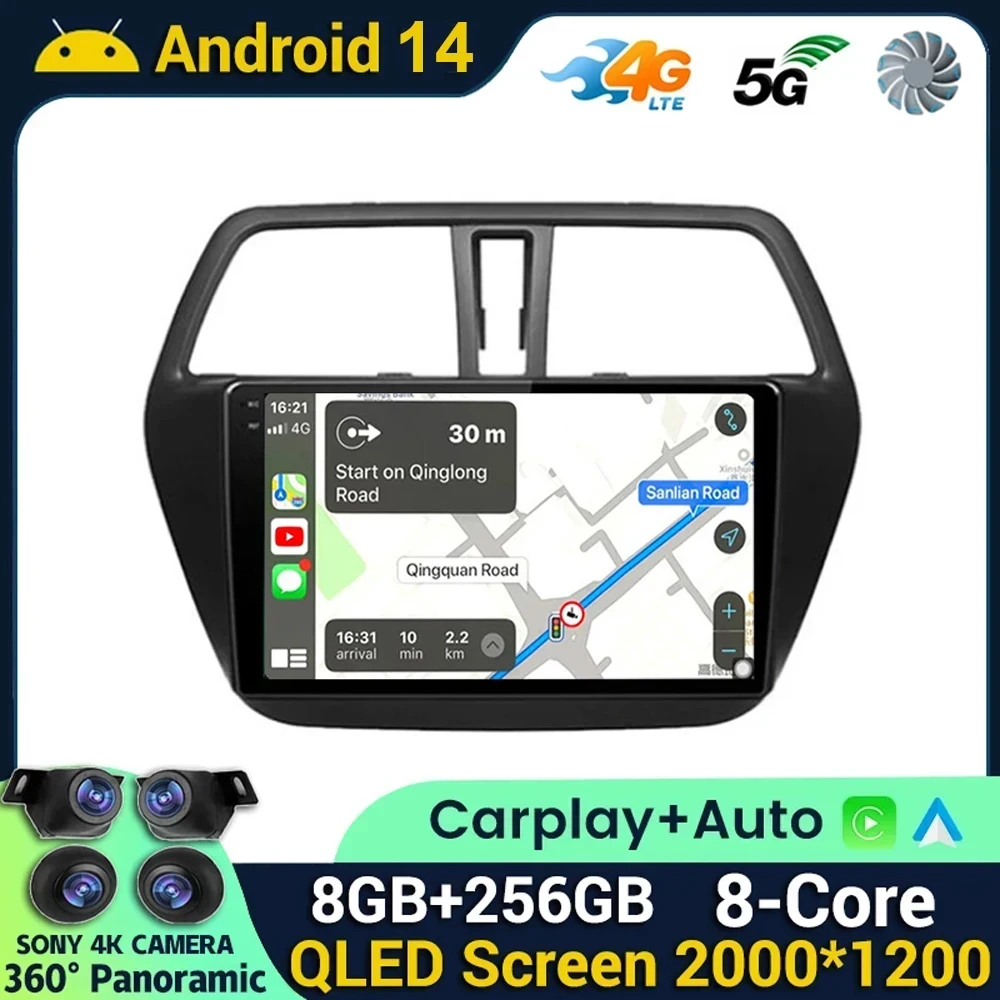 Android 14 Carplay+Auto Audio Car Radio for SUZUKI SX4 S-CROSS 2012 - 2017 Autoradio Multimedia Video Player Screen Car GPS