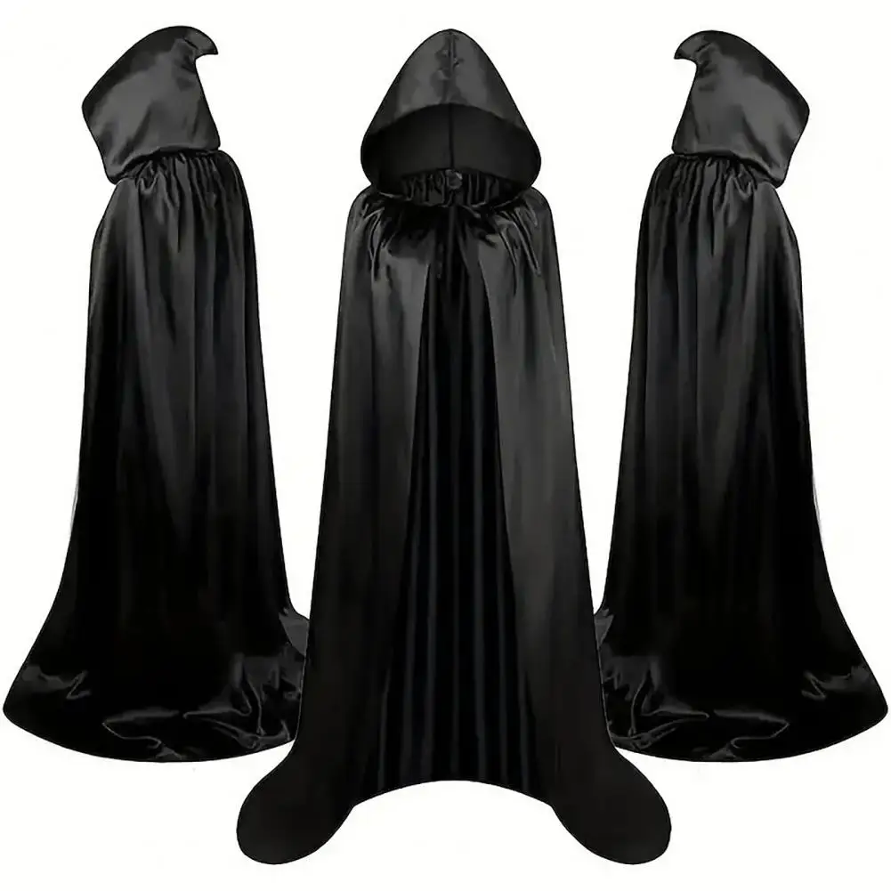 Traje de Cosplay com capuz preto para adultos e crianças, capa com diferentes comprimentos para desempenho, manto de Halloween