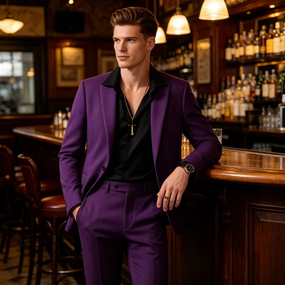 

Men's Slim Fit Two-Piece Suit Set Solid Color Casual Wear Formal Business Wedding Fashion