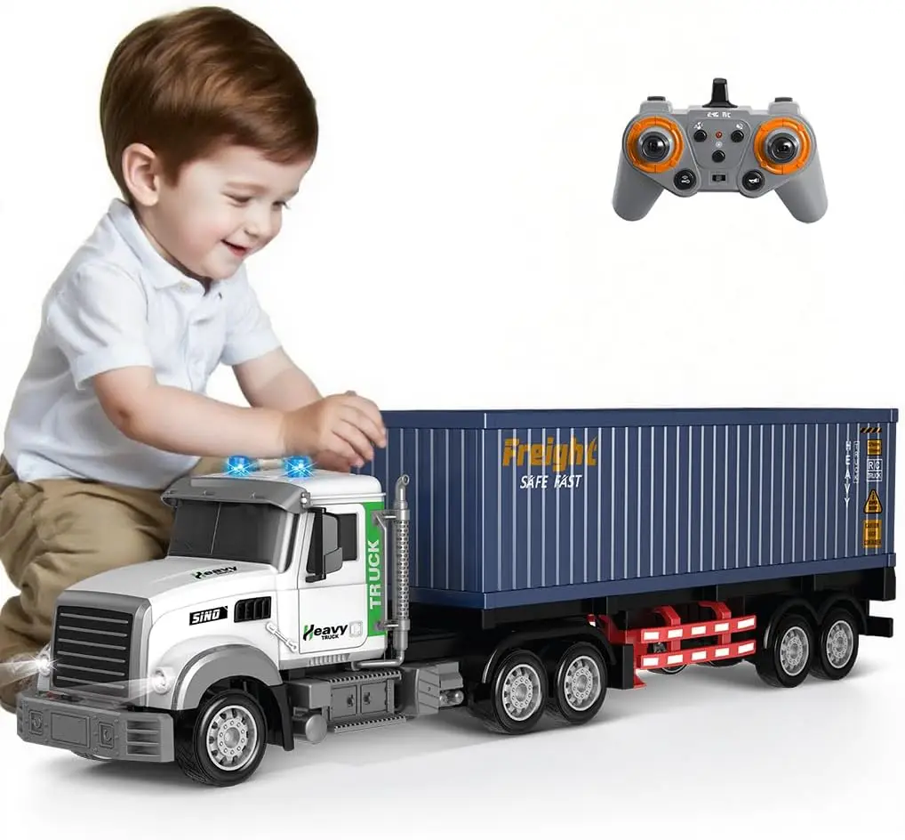 

1:24 Scale 9-Channel RC Semi Truck with Trailer, Lights & Sound, Dual Batteries for Kids 3-8