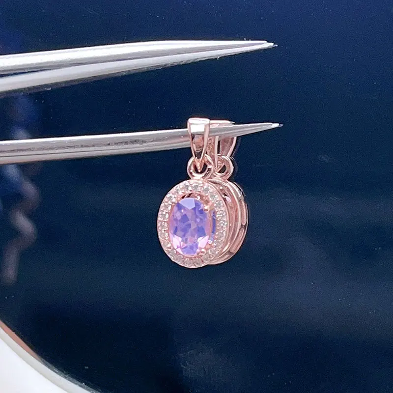 

Llavender Amethyst Pendant with Certificate 925 Silver Amethyst Jewelry Gold Plated Silver Pendant with Necklace