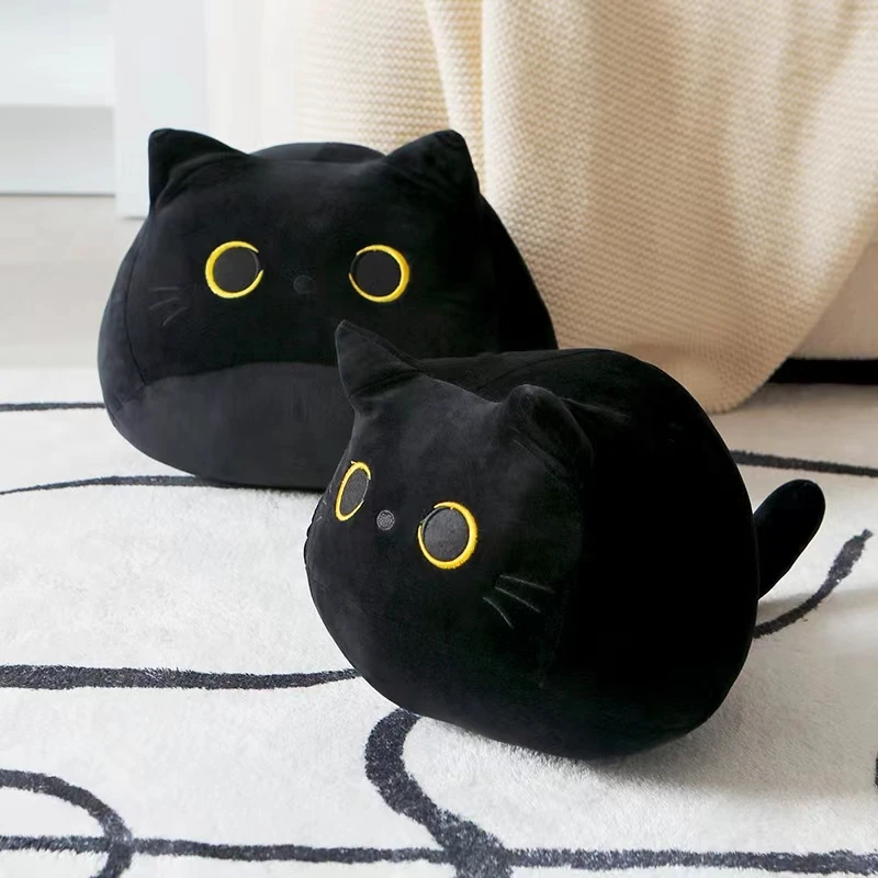 Oreiller en peluche chat noir Kawaii pour enfants, jouets au beurre mignons, cadeaux de haute qualité, garçons, filles, décoration d'amis, environ 8cm