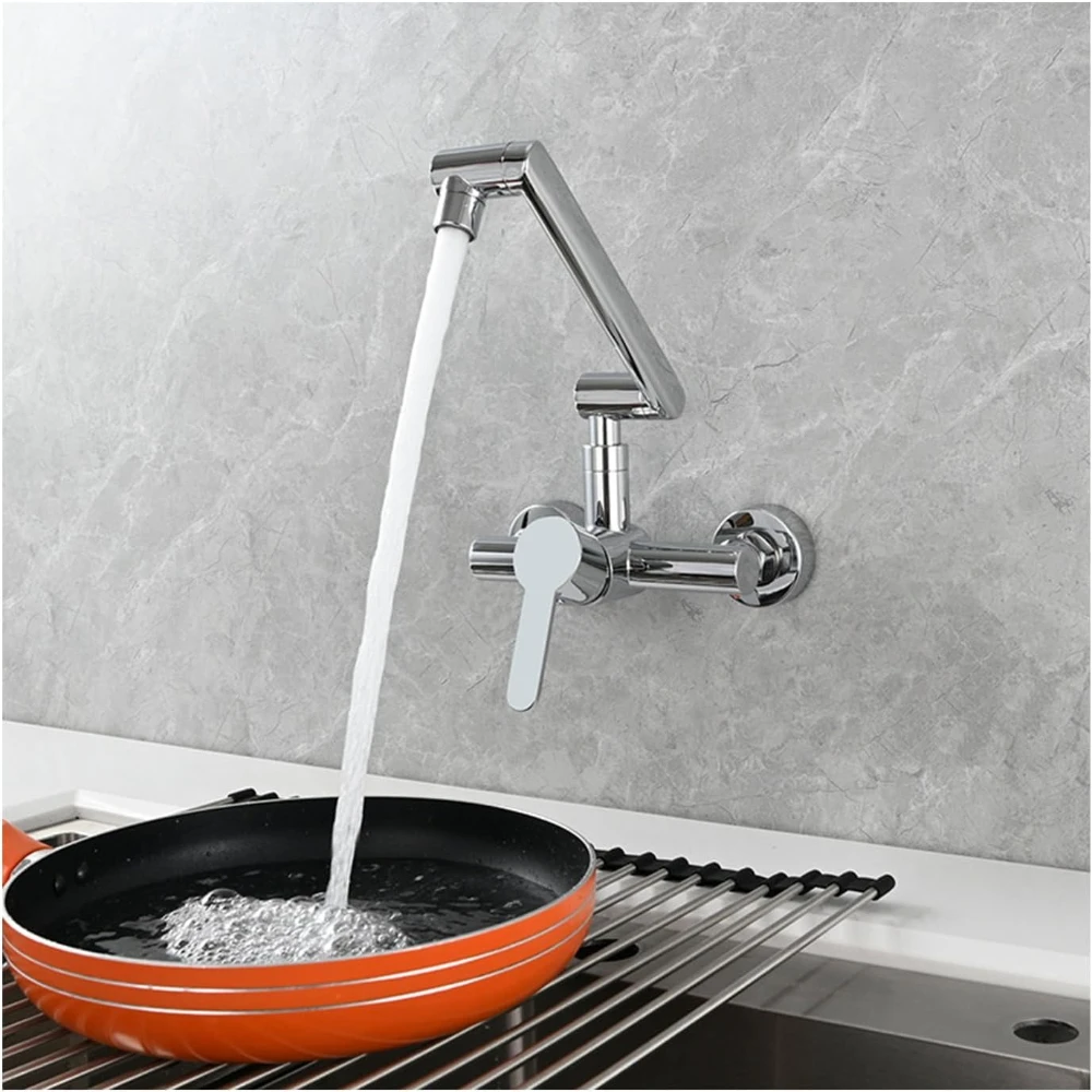 

Настенный кухонный смеситель для заполнения кастрюль с выдвижным поворотным изливом, складной конструкцией с двойным шарниром, однорычажный, хромированный