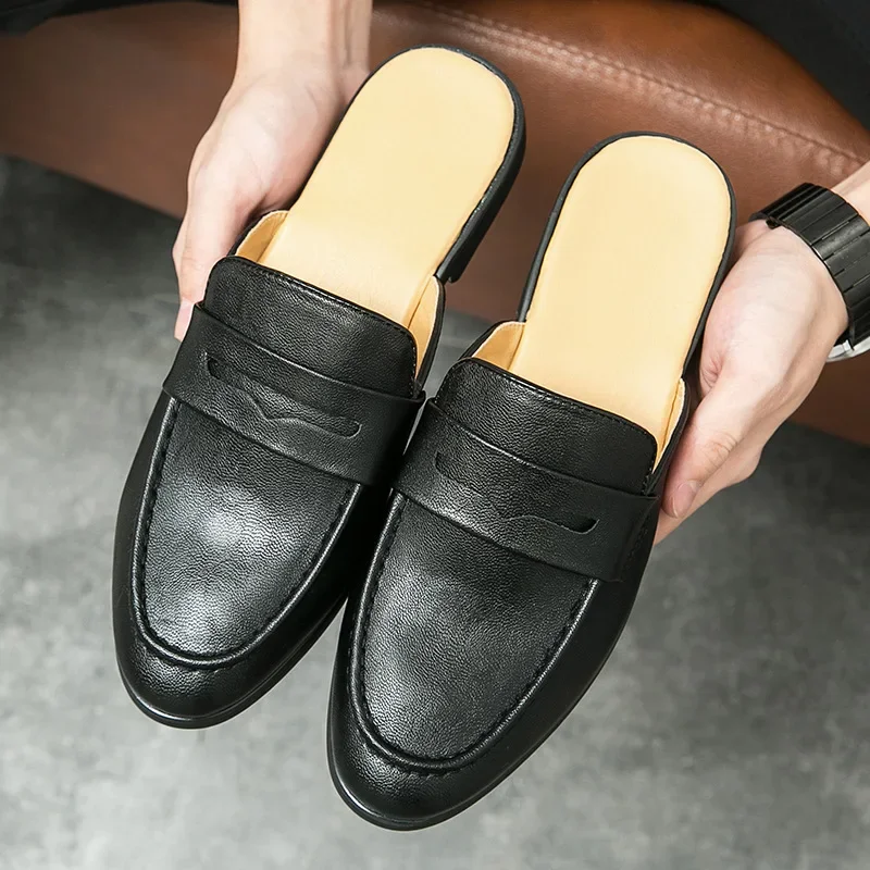 Mules Black Shoes Men Half Shoes for Men Slppers Fashion Designer Shoes Men Luxury Zapatillas Hombre Casual Sepatu Slip on Pria