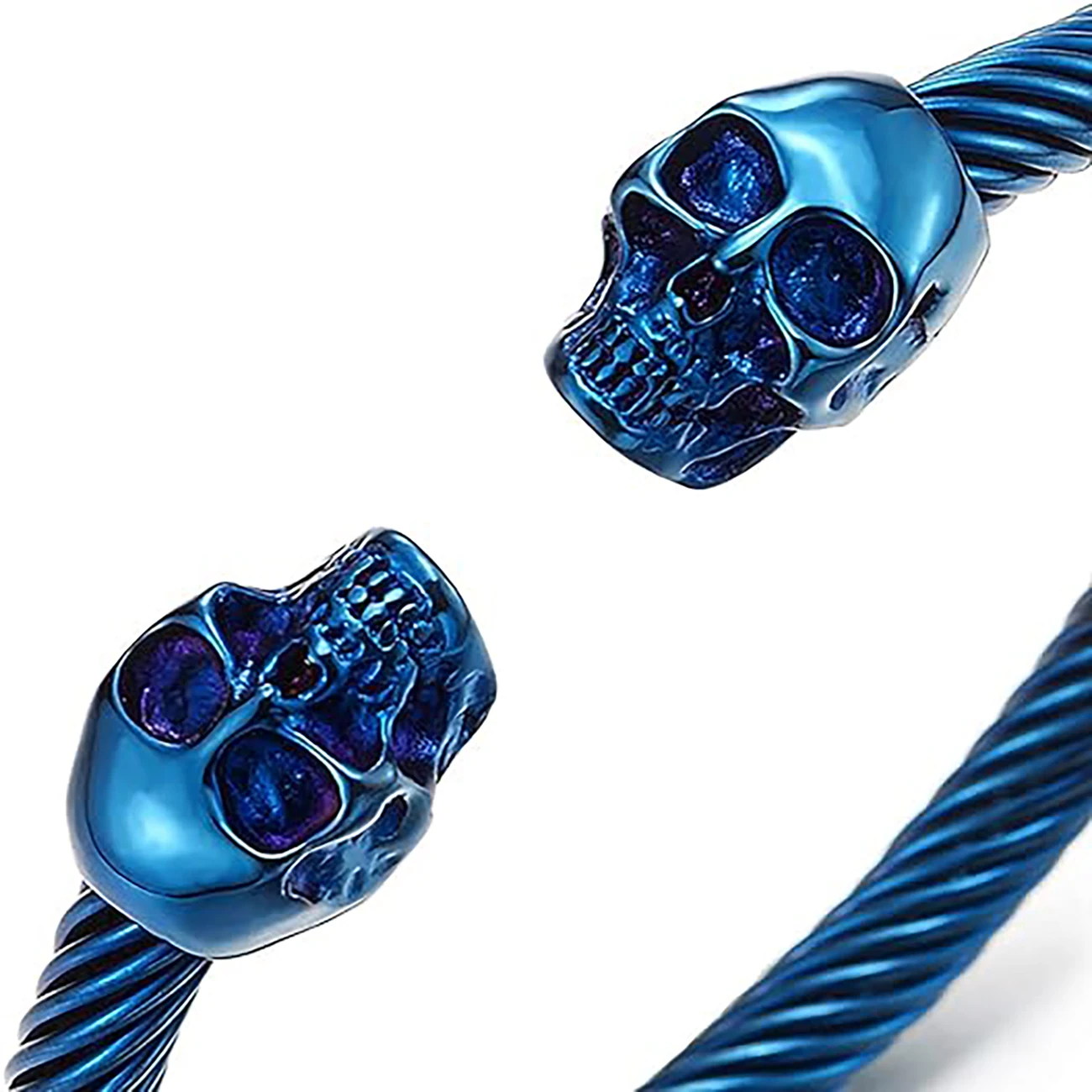 Mens Rider Stainless Steel Skull Twist 6MM Cable Cuff Opening Adjustable Bracelet Halloween Gift