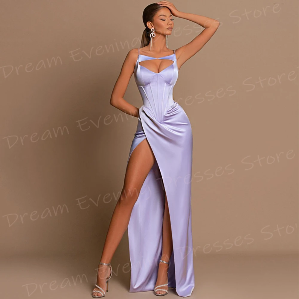 Vestidos de Noche fascinantes de sirena elegantes simples para mujer, vestidos de graduación con tirantes finos, Vestido de fiesta Sexy con abertura lateral alta