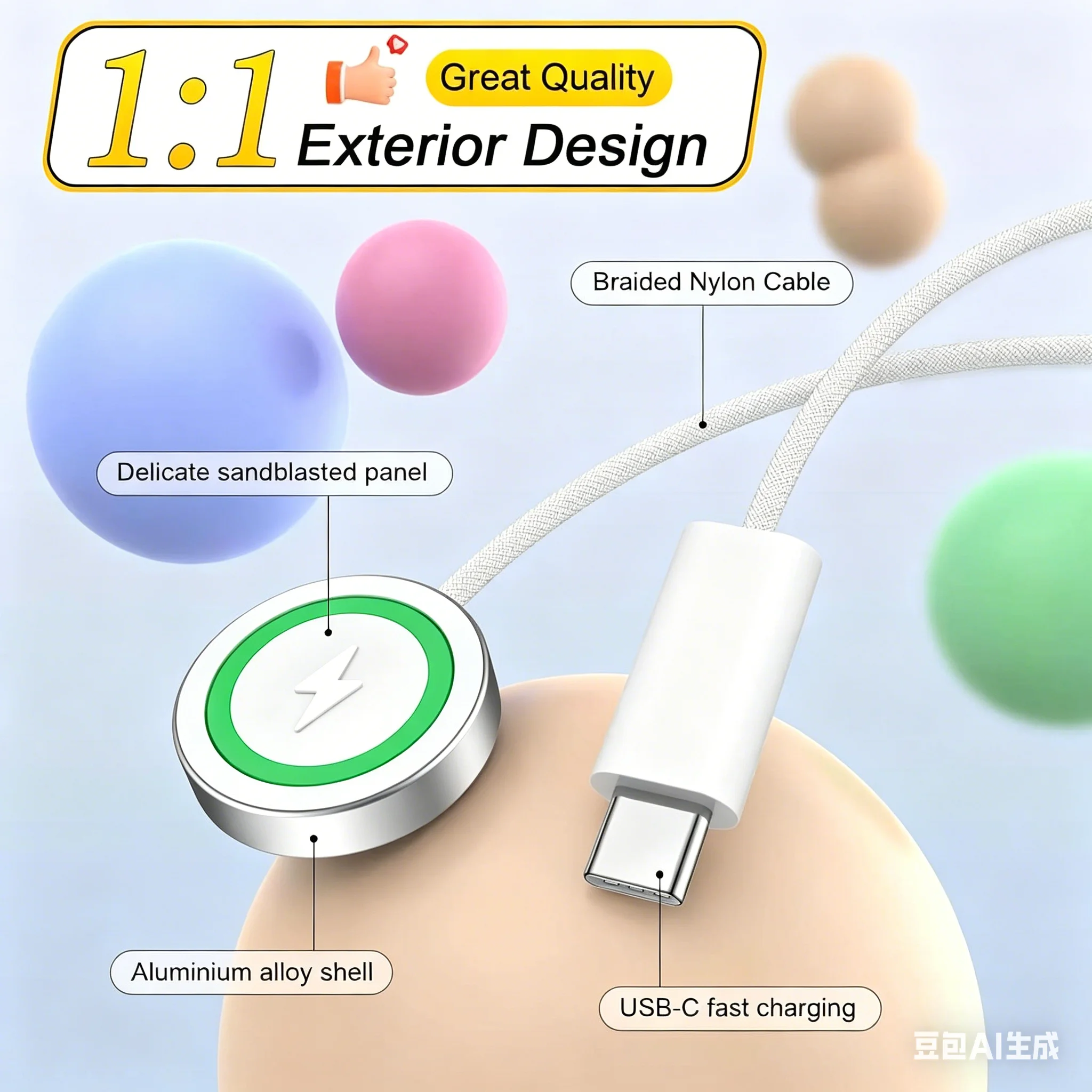 Kabel USB C do ładowania kompatybilny z Apple Watch, magnetyczny kabel do ładowania zegarka kompatybilny z Watch Series 10 9 8 7 6, szybkie ładowanie — zdjęcie produktu 3