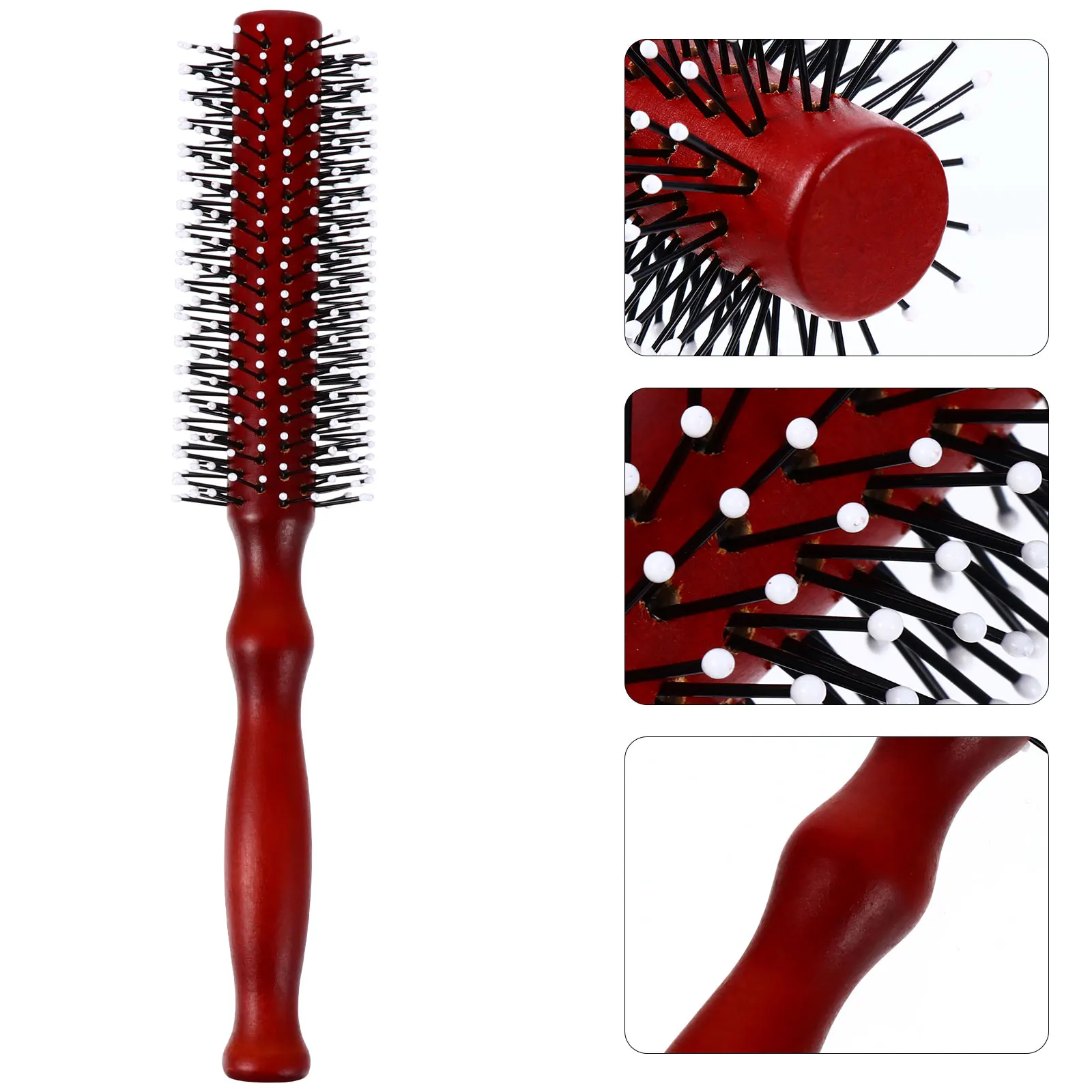 

Wooden Roller Comb Hair Styling Smooth Durable Lightweight Scalp Massager Free Hairbrush Round Bangs Women
