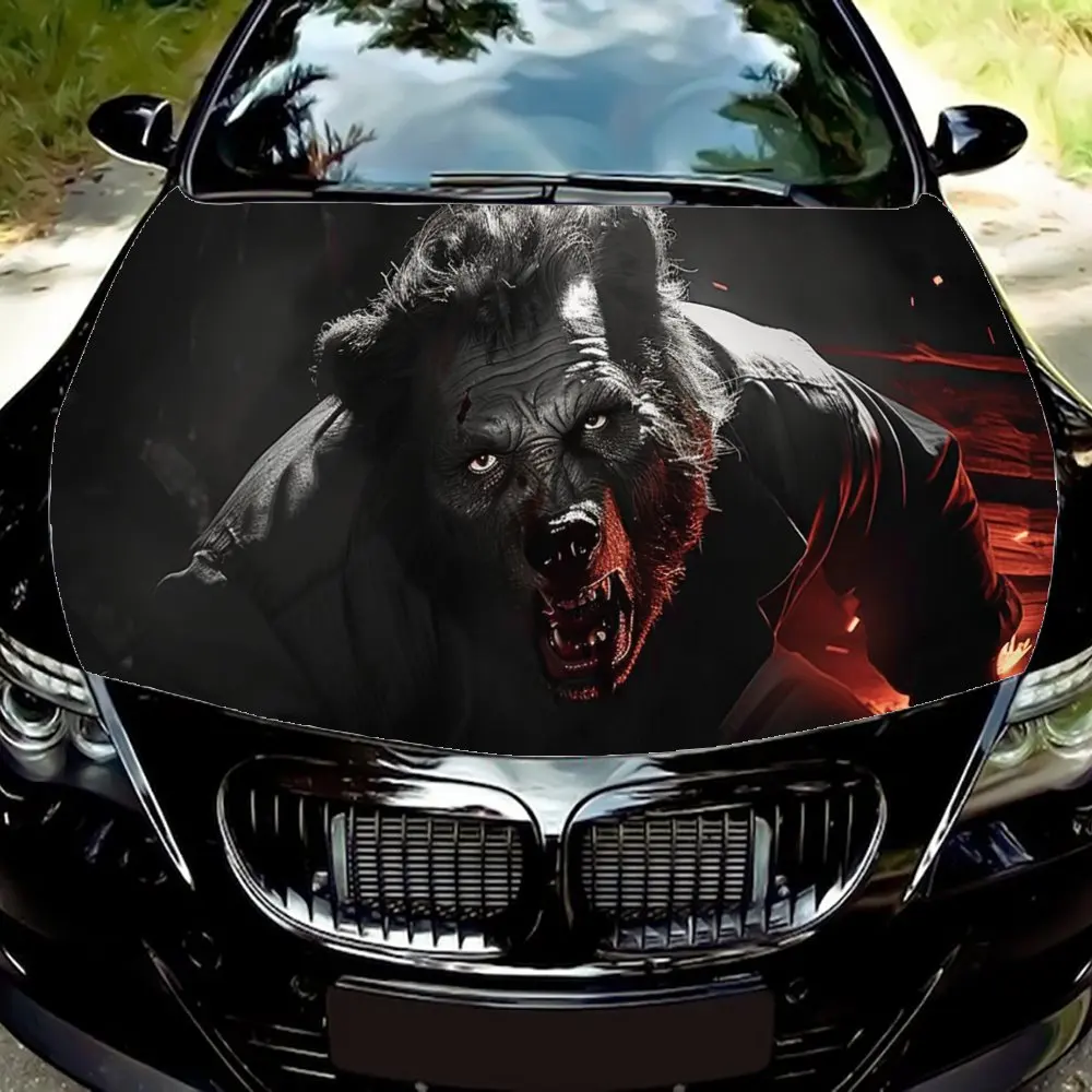 Angry Roar Wild Grizzly Bear Car Hood Wrap Color Vinyl Sticker Truck Graphic Bonnet Auto Accessories Decoration Decal Gift