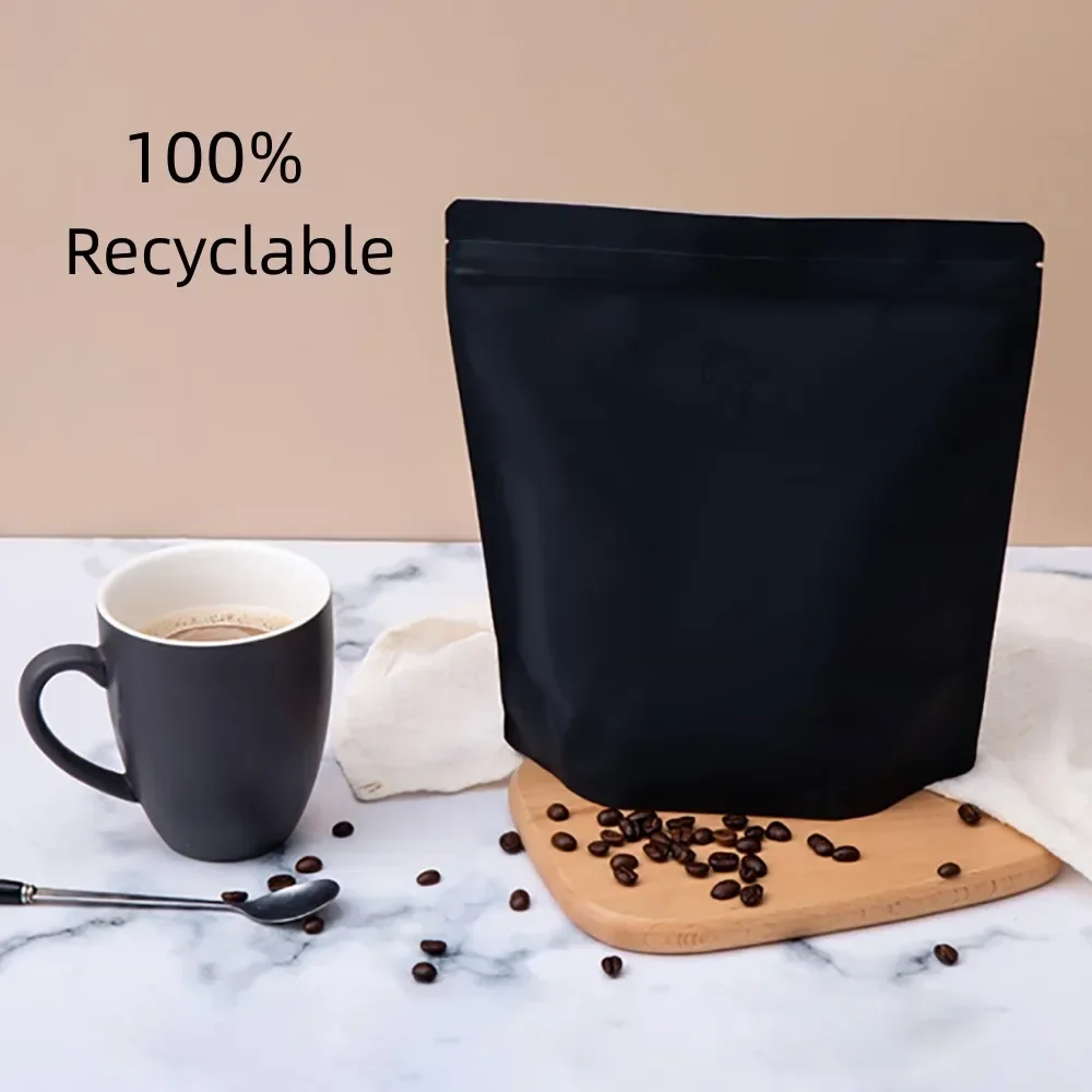 50PCS Matte Black Recyclable Pouch 250g 500g PE60 Evoh PE80 Mylar Plastic Bag For Coffee Protein Powder Food Packaging Bags