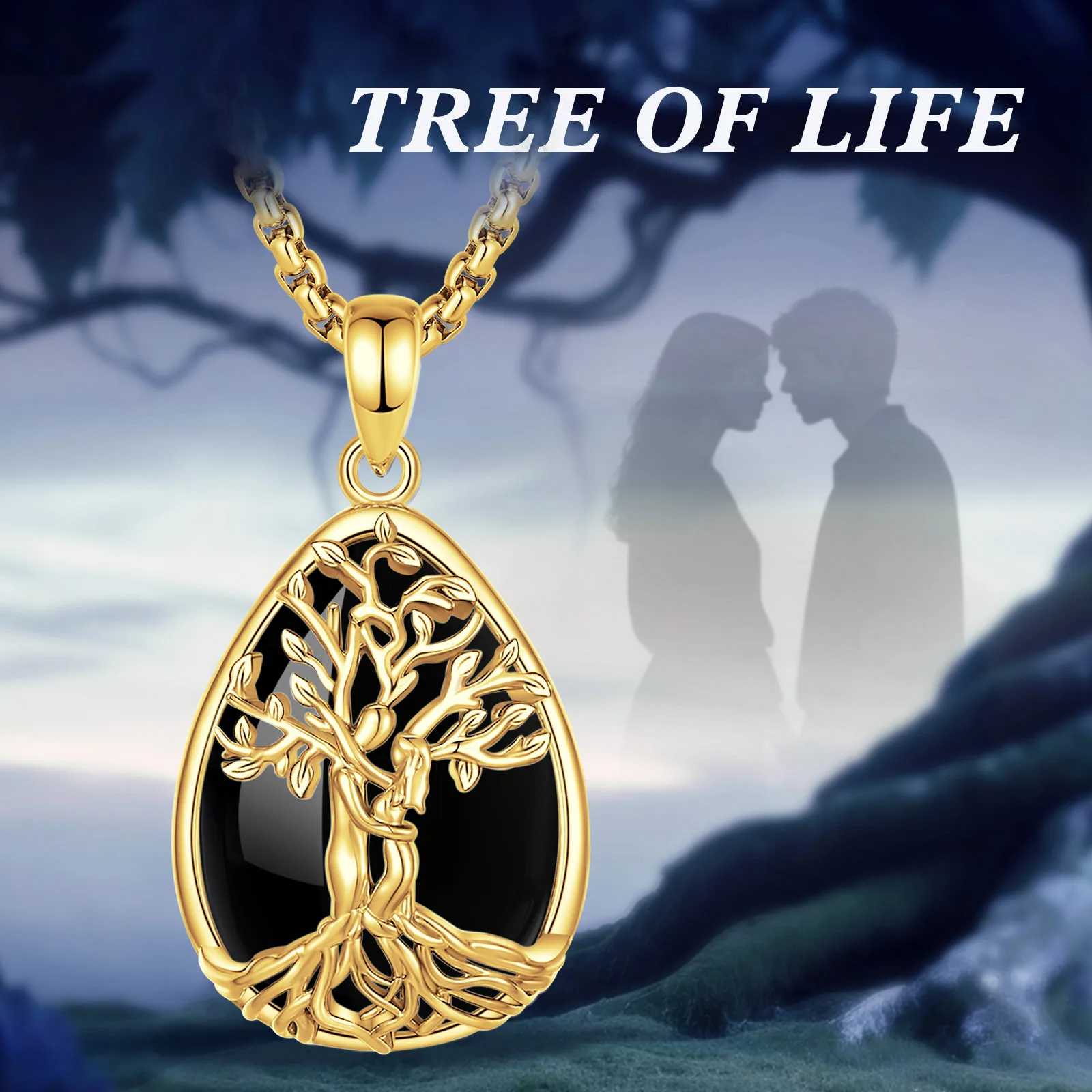 AEONSLOVE 18K الذهب لوحة شجرة الحياة قلادة دمعة سبج قلادة حجر الطاقة مجوهرات هدية عيد الحب للنساء الرجال #6