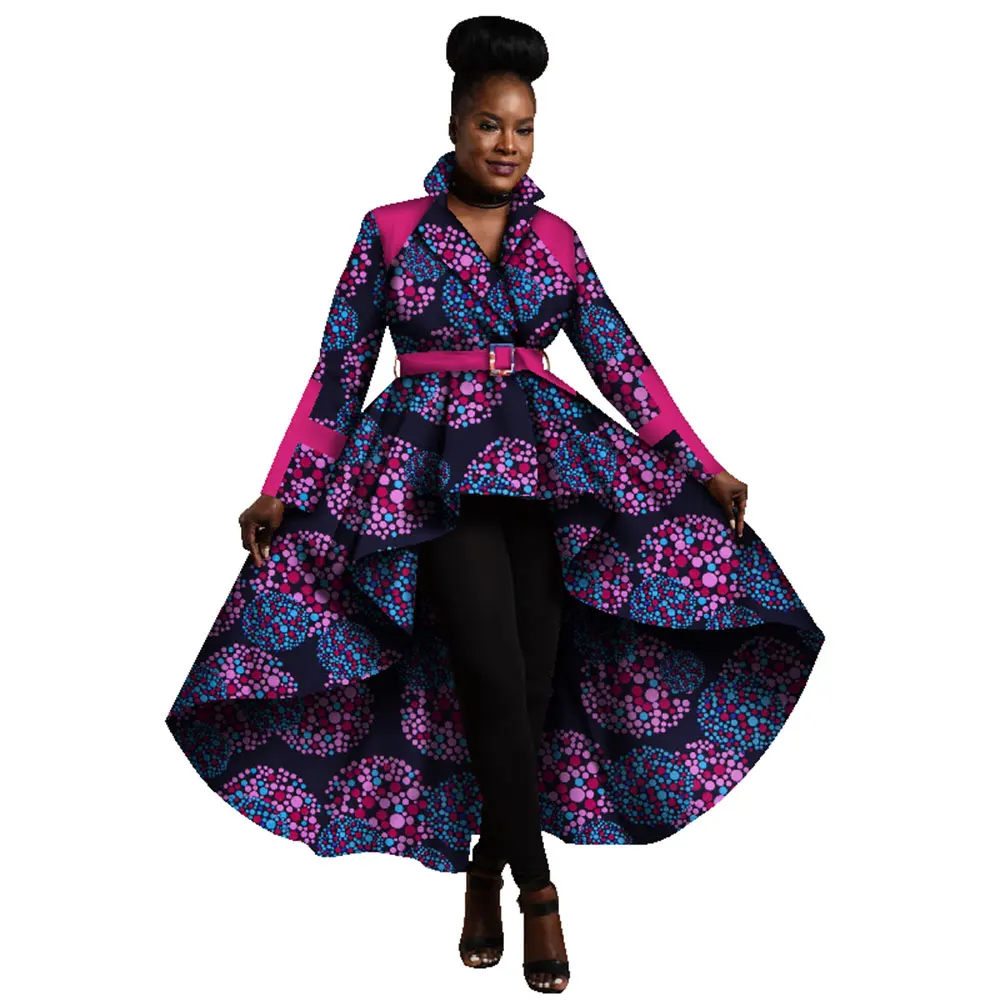 Africa Clothes Trench Coat for Women Ankara Fashion Printed Asymmetry Outfit African Top Dashiki Office Outwear Plus Size WY1266 image 3