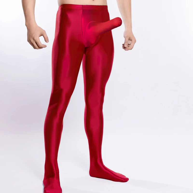 Men's shiny pantyhose Mens Stretchy Long Johns Hot Pilates Pants Bulge Pouch Base Pants Sports Leggings Fitness Long Underpant