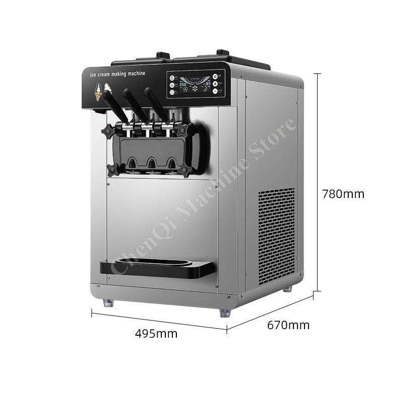 Коммерческая машина для мягкого мороженого, 1500 Вт, производительная емкость 6,6–7,9 галлонов в час, бункер 2x6 литров, 3 вкуса, ЖК-панель