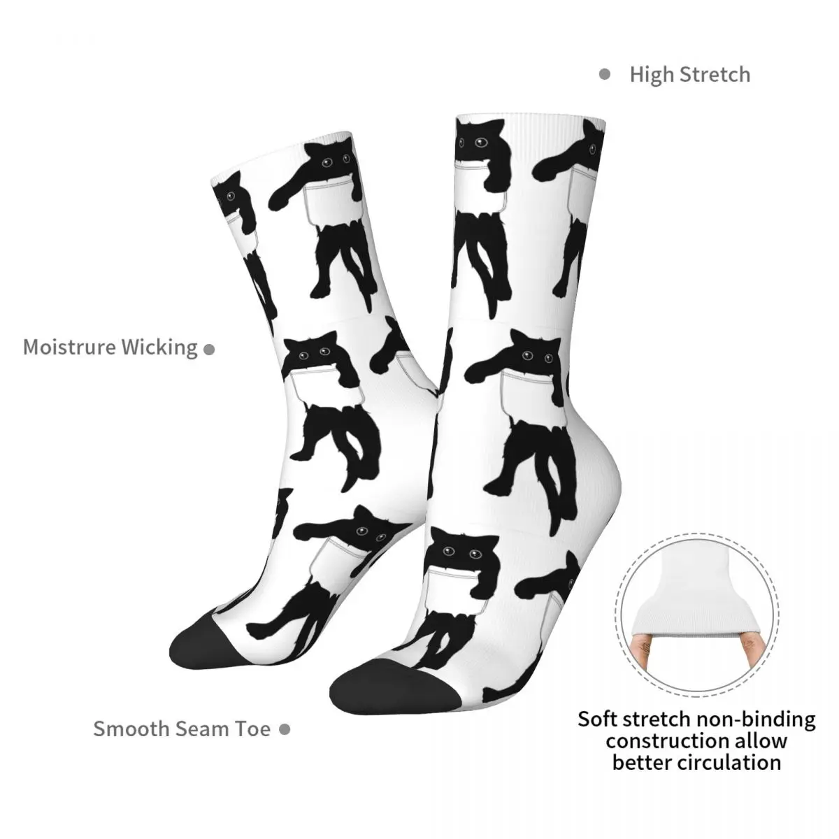 شنق فضفاض القطة السوداء جيب الفن الجوارب Harajuku جوارب عالية الجودة الجوارب الطويلة اكسسوارات للجنسين هدية عيد ميلاد