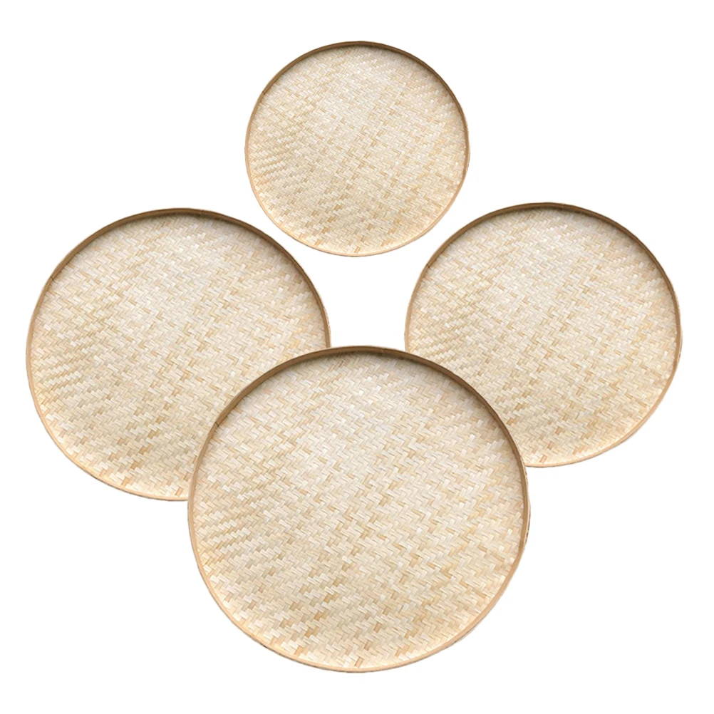 

4pcs Bamboo Weaving Dustpan Set 18CM 22CM 26CM 30CM Woven Baskets Storage Tray Fruit Basket Kitchen Pantry Decorative Container
