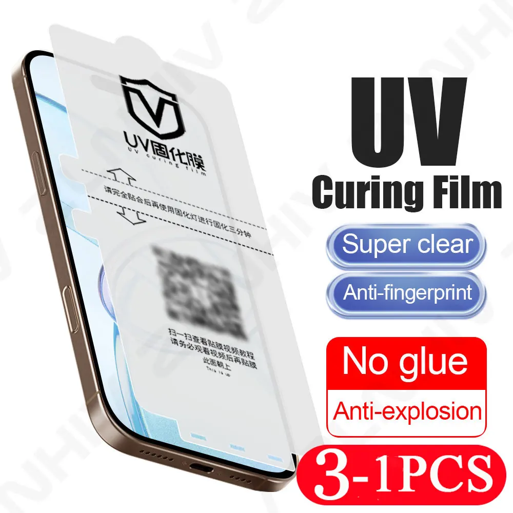 3/2/1 Pcs Screen Protector Protective Film for iPhone 16 15 Pro Max UV Light Curing Film 14 Plus Soft Full Cover 13 Pro 12 11 XS