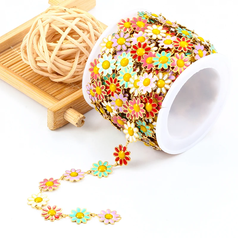 

Best Selling Stainless Steel Daisy Flower Chain Necklace Dainty Bohemian Enamel Bracelet DIY Jewelry Making Components
